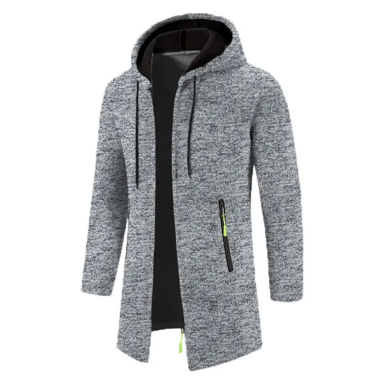 Spring Autumn Men's Hooded Long Jackets Solid Kintting Cardigan Outwear Casual Male Coats Zipper Warm Streetwear Hoodies Jacket