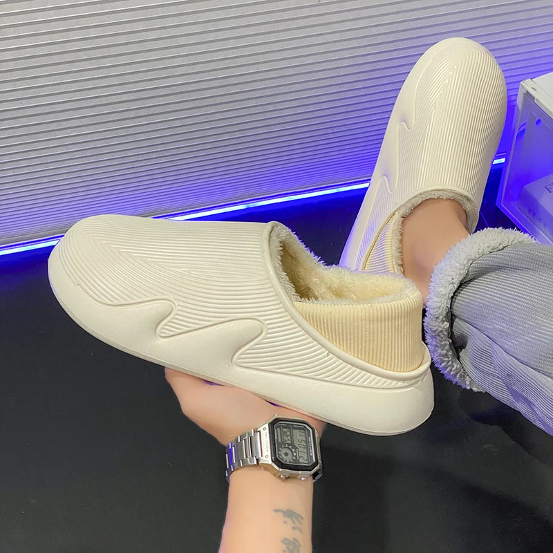 Slippers Men Indoor Fashion Waterproof Slides Home Bedroom Shoes New Style Warm and Fleece Cold Resistant Home Slippers