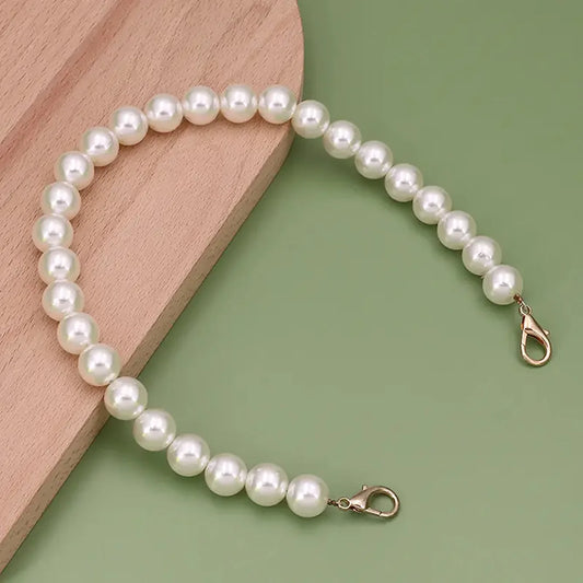 1 Pcs Pearl Purse Chain Strap Pearl Bag Chains Decorations White,12mm Imitation Pearl Bead Bag Chain Short Strap