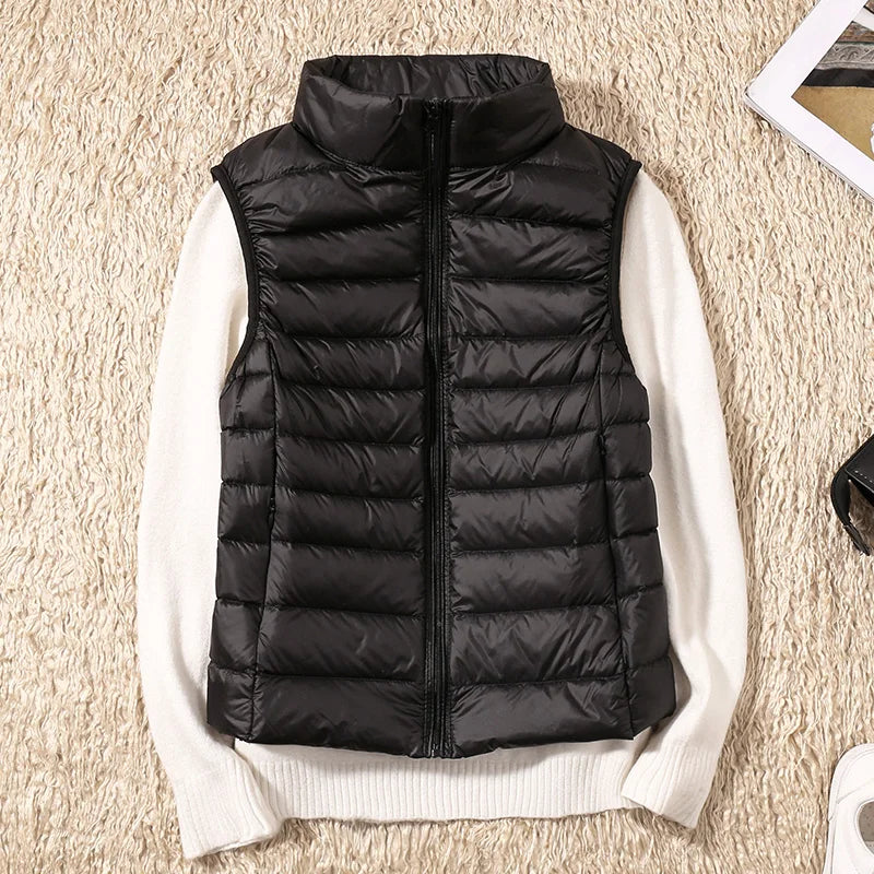 New Women Sleeveless Women's Ultra Light Down Vests Slim Jacket Girl Gilet Plus Lightweight Windproof Warm Waistcoat Portable