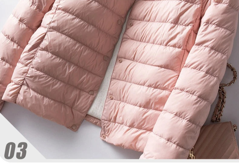 Light Down Coat Women Liner Duck Down Jacket O-neck Variable V-neck New Female Winter Collarless Ultralight Quilted Puffer Coat