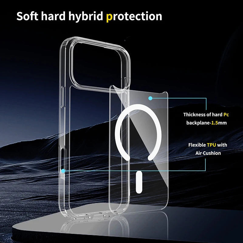 Magnetic Magsafe Case For iPhone 17 Pro Max Hybrid Hard Cover for iPhone17ProMax iPhone17Pro 2025 Clear Shockproof Soft Shell