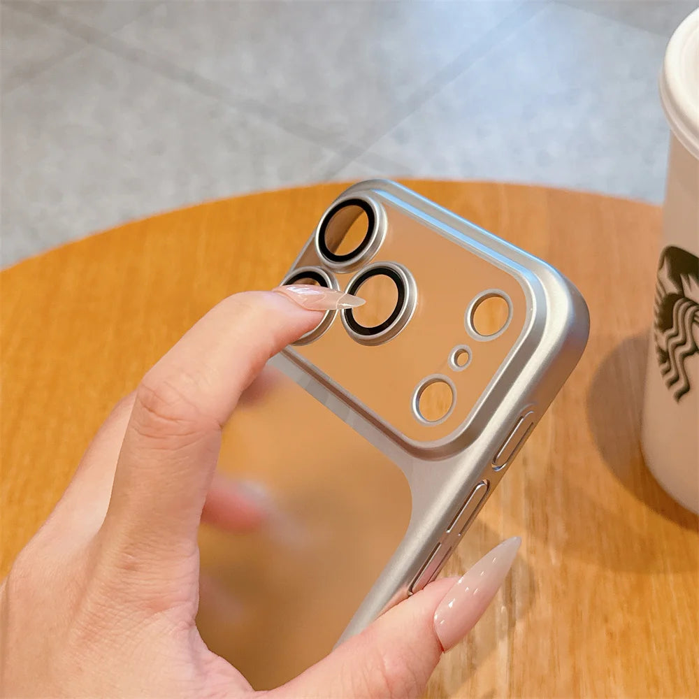 Luxury Frosted Transparent Matte Phone Case For iPhone 16 15 17 Pro Max Air Full Lens Protector Metallic Color Frame Armor Cover