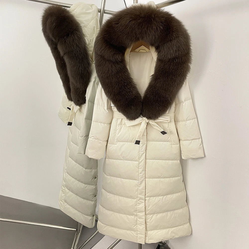 OFTBUY Long Puffer Jacket Women New 2025 Winter Warm White Duck Down Jacket Women's Real Fox Fur Coat Female Natural Fur Parkas