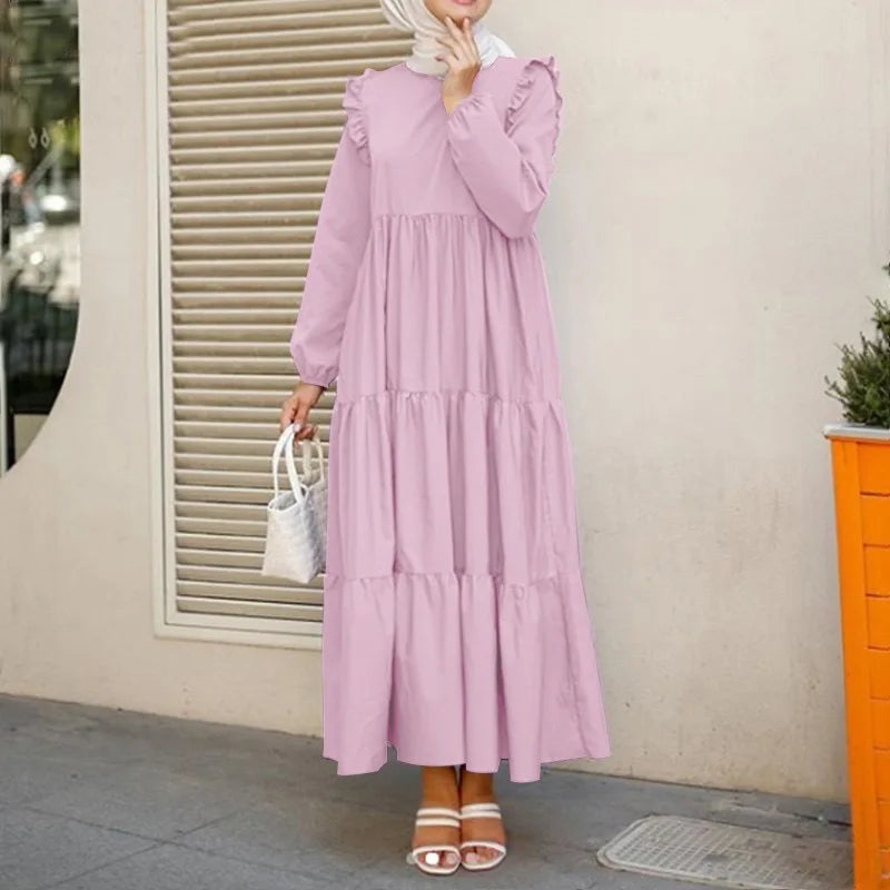 2025 Muslim Maxi Dresses for Women Fashion Vintage O-neck Sundress Dubai Abaya Islamic Kaftan Robe Vestidos Elegantes Para Mujer