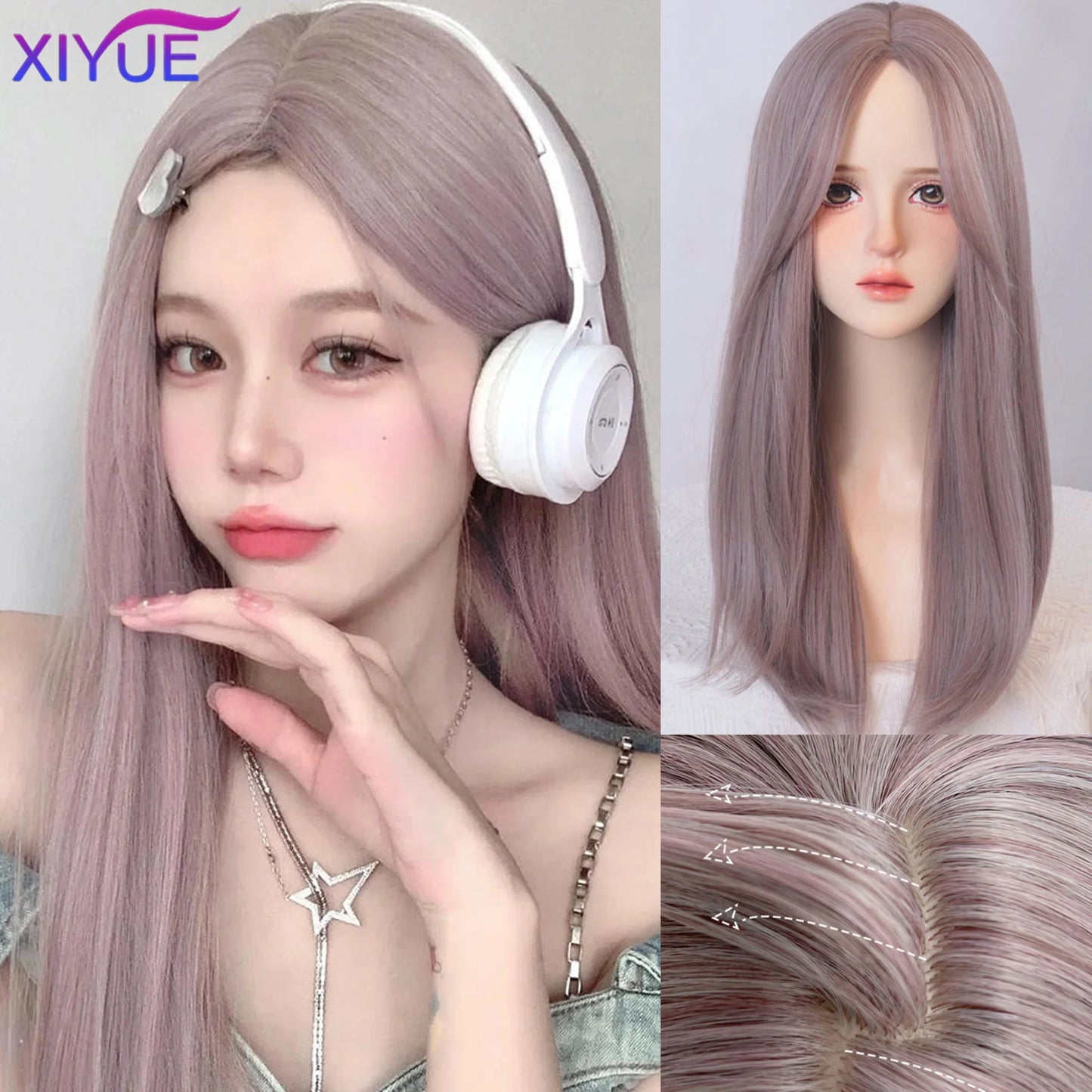 XIYUE Long Straight Black Wig With Bang Synthetic Wigs for Women Heat Resistant Natural Hair for Daily Halloween Cosplay Party