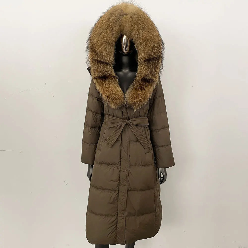 Down Jacket Winter Long Hooded Puffer Jacket Women Warm Thickened Real Fox Fur Collar White Duck Down Jacket Waterproof Parkas