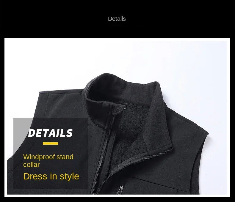 Soft shell thick vest men's autumn and winter work clothes plush jacket waterproof sleeveless windproof running sports vest