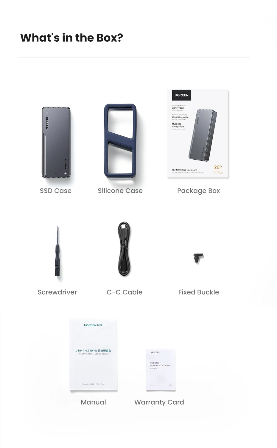 UGREEN 20Gbps NVMe SSD Case SSD Enclosure M.2 to USB3.2 Gen2x2 SSD Adapter for M.2 NVME PCIE Built-in Cooling Vest Aluminum Case