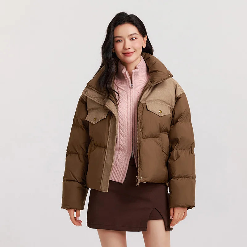 Semir Down Jacket Women Waterproof Patchwork Oversize Stand Collar 2025 Winter New Trendy Coat