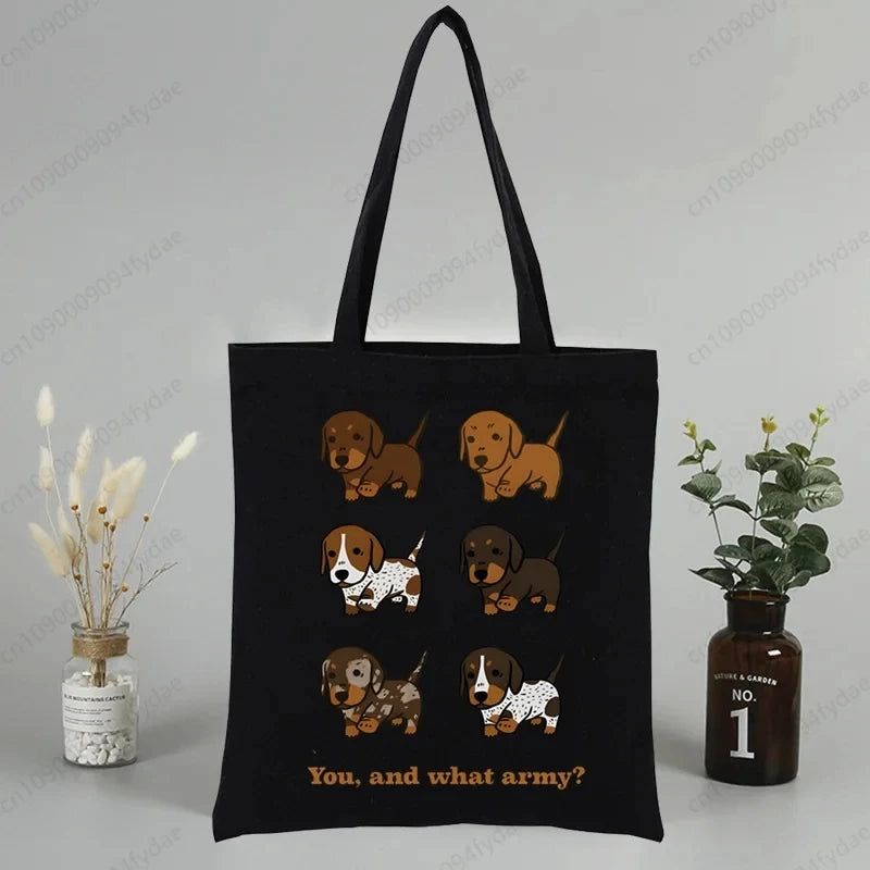 Dachshund Teckel Cute Dog  Canvas Tote Bag Printed Cartoon Reusable Cloth Bag Handbag Shopping Shoulder Bags Handbags Women