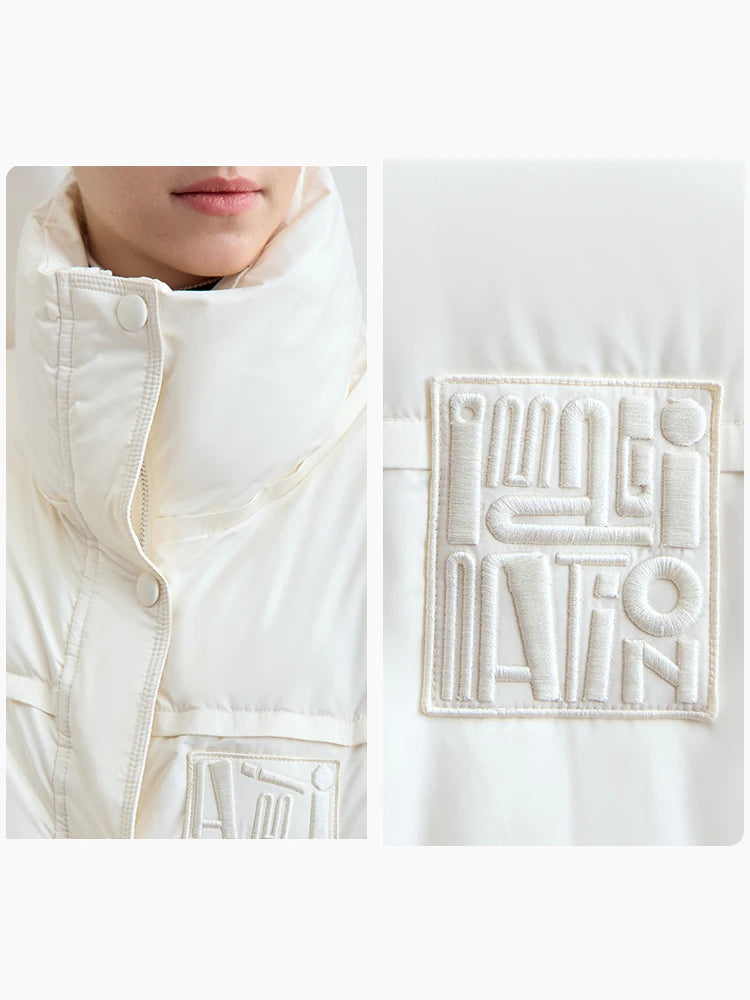 Amii 2024 Winter New Women's Velcro Loose Coat Top Warm Stand-up Collar Letter Embroidered Seal Zipper Down Jacket 12444103