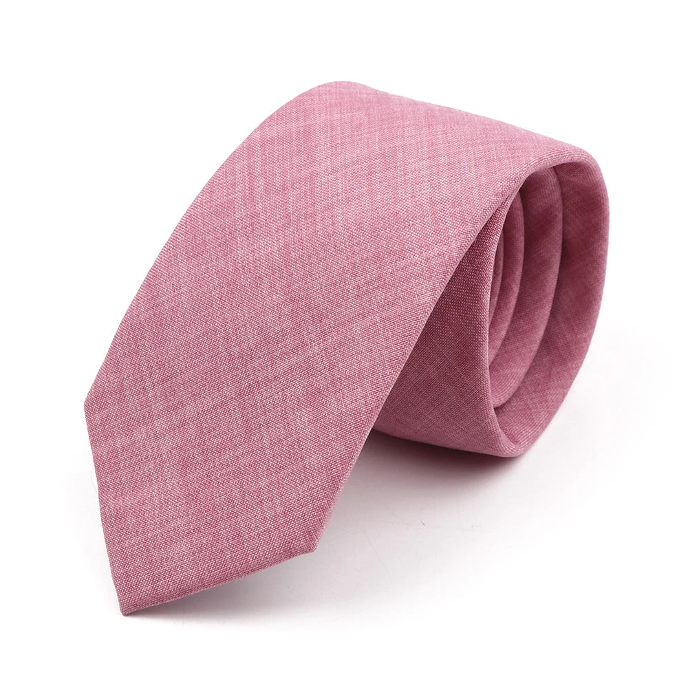 Novelty New Solid Color Ties For Men 100%Cotton Handmade High Quality Necktie Pink Green Orange 6.5cm Skinny Slim Ties Accessory