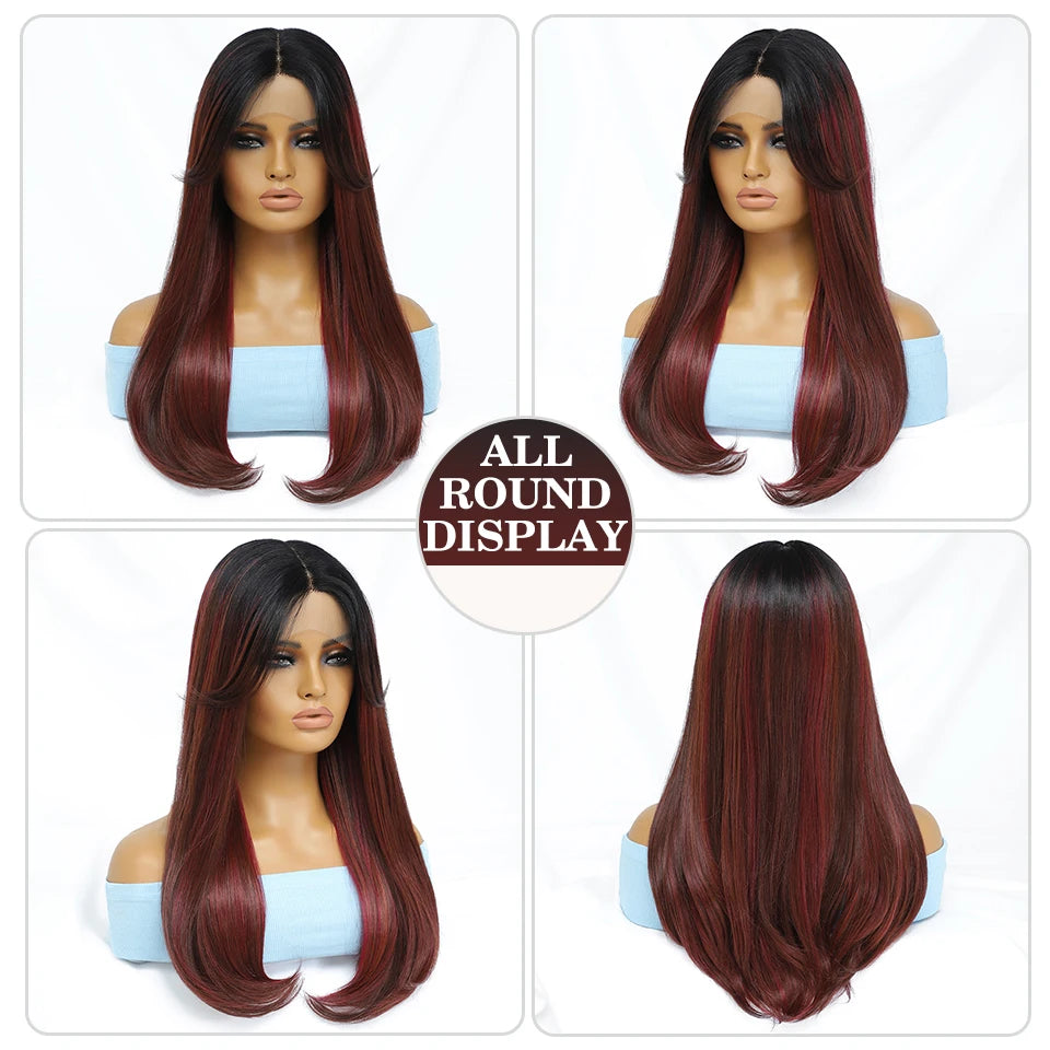 Synthetic Lace Front Wigs Long Straight Blonde Red Wig For Black Women Natural Ombre Brown Cosplay Lace Wig Halloween