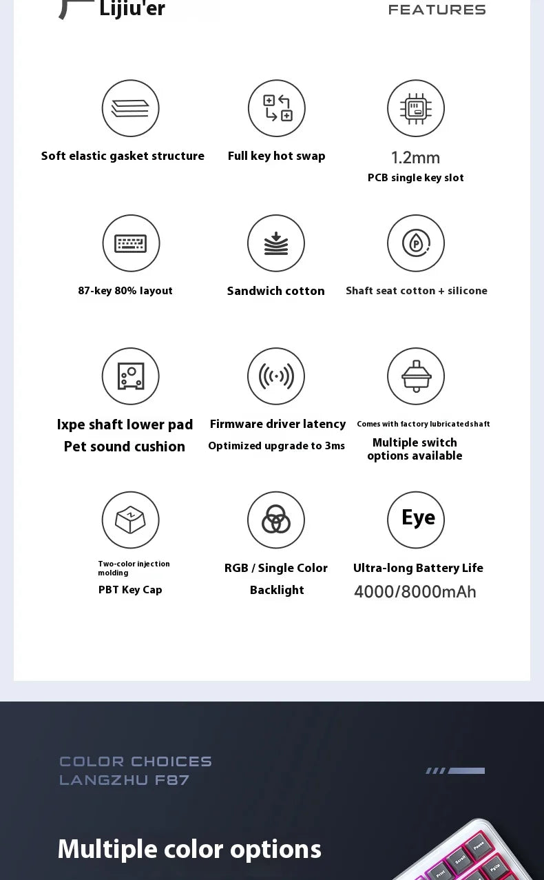 Aula Spider F87 Pro Mechanical Keyboard Wireless Customizable Triple Mode Bluetooth Gaming Esports Computer Side-Engraved Keycap