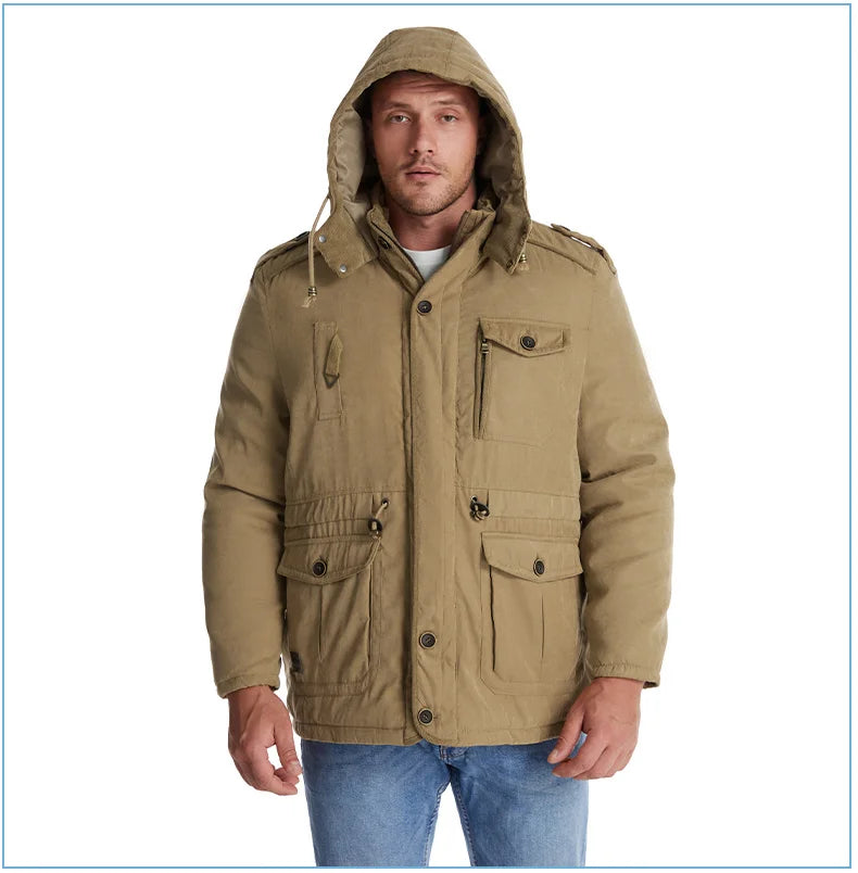 LZLLTT Men Winter Warm Parkas Mens Fleece  Jacket Parkas Men Casual Cotton Outdoor Fur Trench Padded Jackets Coats
