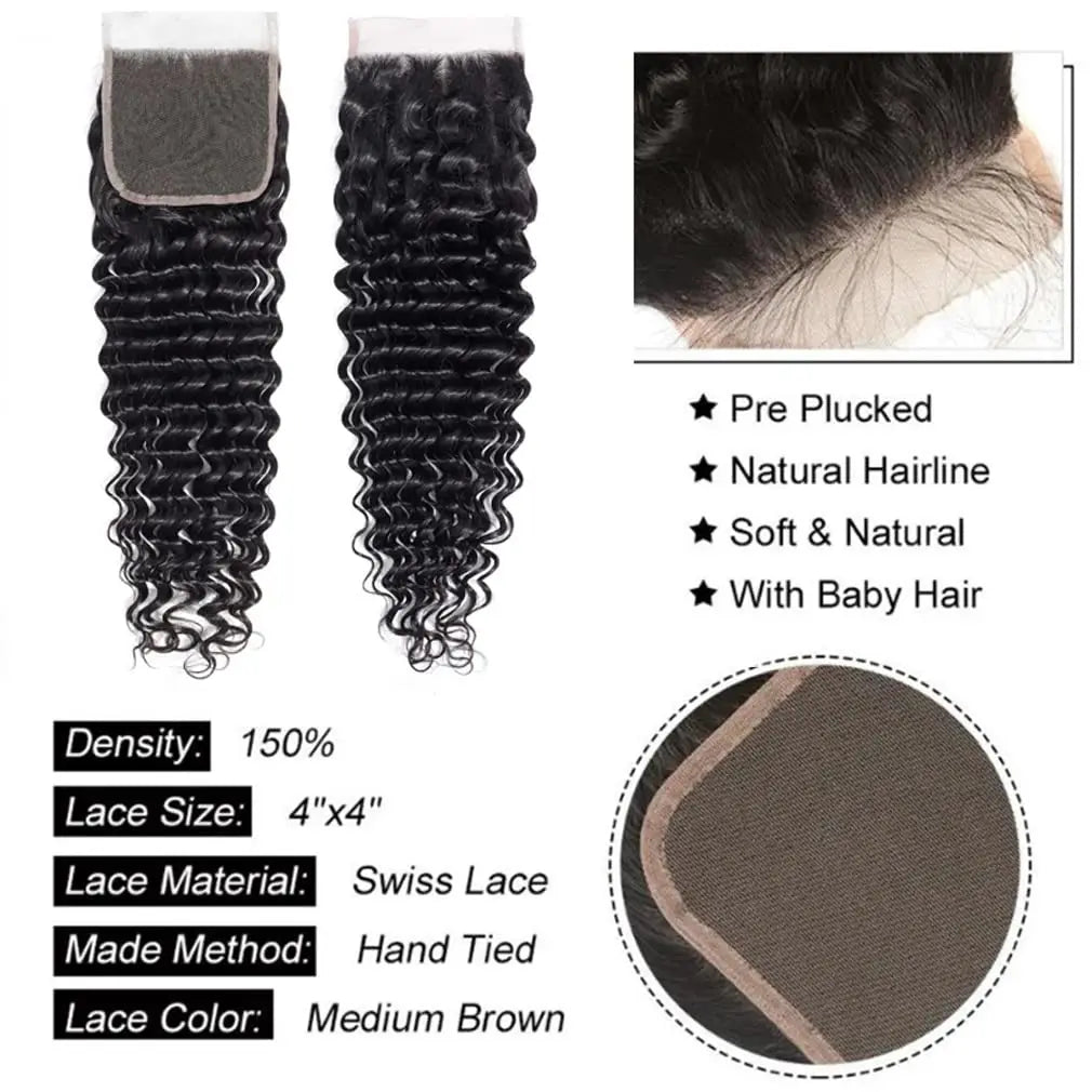 Burmese Curly Hair Bundles with Closure 4x4 Deep Wave Bundles Virgin Human Hair 100% Vietnamese Raw Human Hair Weave Extensions