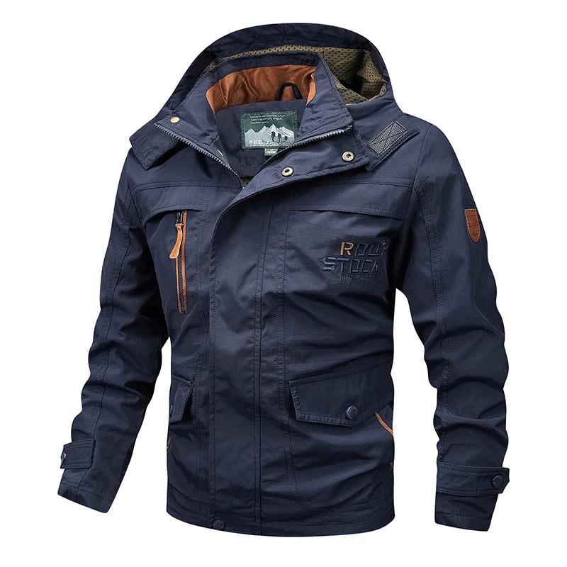 Spring Autumn New Men Windproof Casual Jacket Coat Detachable Hat Jacket Men Multi-Pocket Waterproof Military Jacket Male M-5XL