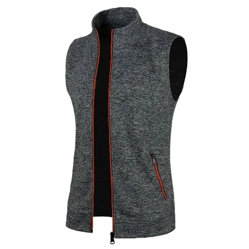 New Mens Zipper Sleeveless Jacket Coats Outdoor Warm Turtleneck Sweatshirts Breathable Solid Color Streetwear Athletic Vest Tops