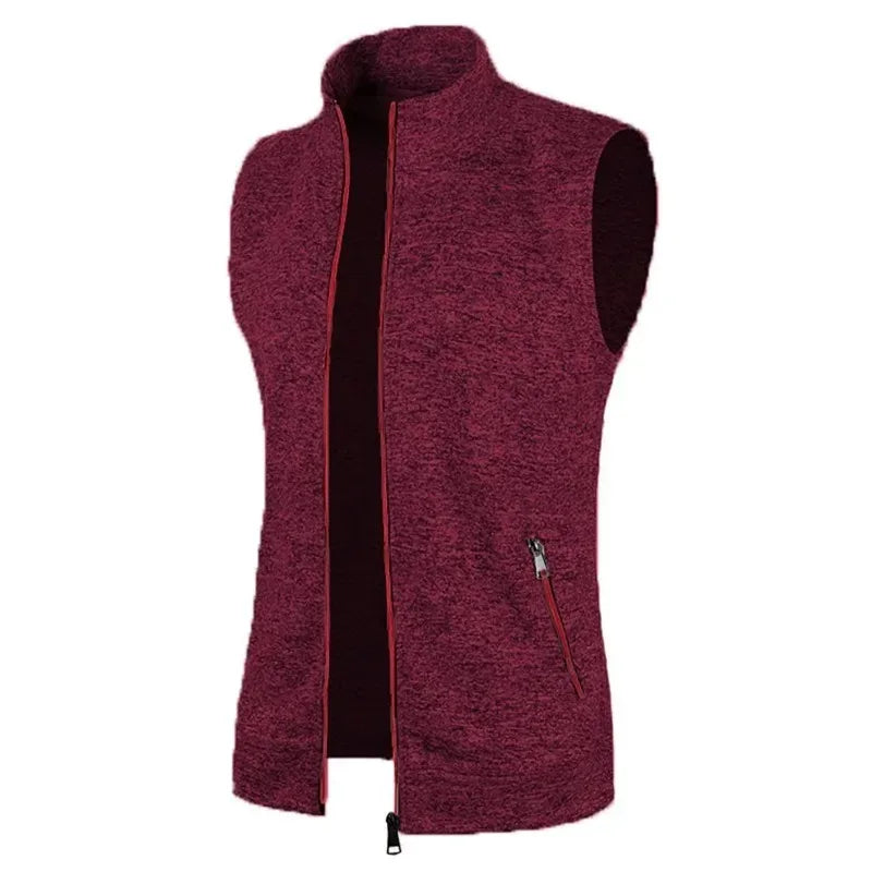 New Mens Zipper Sleeveless Jacket Coats Outdoor Warm Turtleneck Sweatshirts Breathable Solid Color Streetwear Athletic Vest Tops
