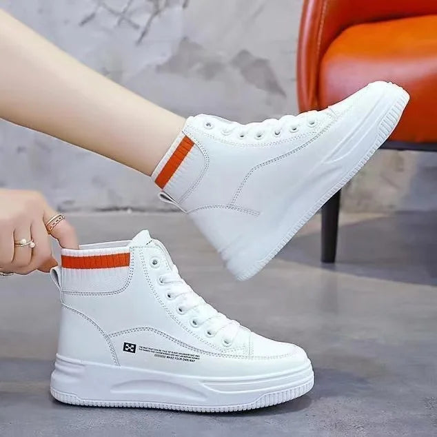 2025 Winter High Top Womens Sneakers Spring Lace-up Student Flat Casual Sports Shoes for Women Canvas Leather Platform Shoes