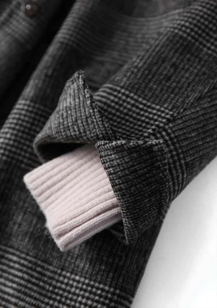 Handmade Sewn Double-sided Woolen Blazer Women Spring Autumn Plaid Wool Overcoat Office Lady Casual Suit Coat Thick Jacket