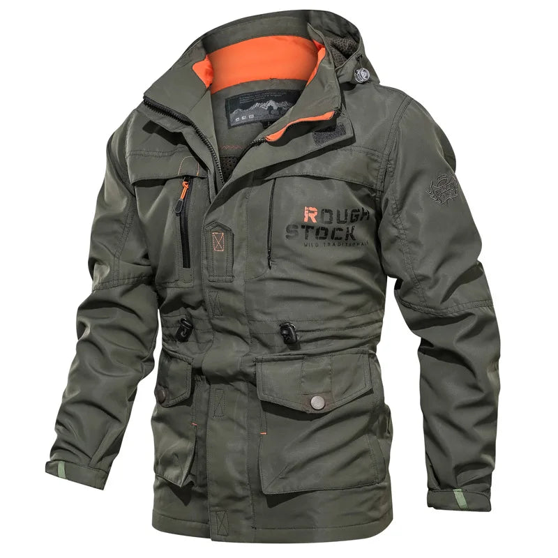 Spring Autumn New Men Windproof Casual Jacket Coat Detachable Hat Jacket Men Multi-Pocket Waterproof Military Jacket Male M-5XL