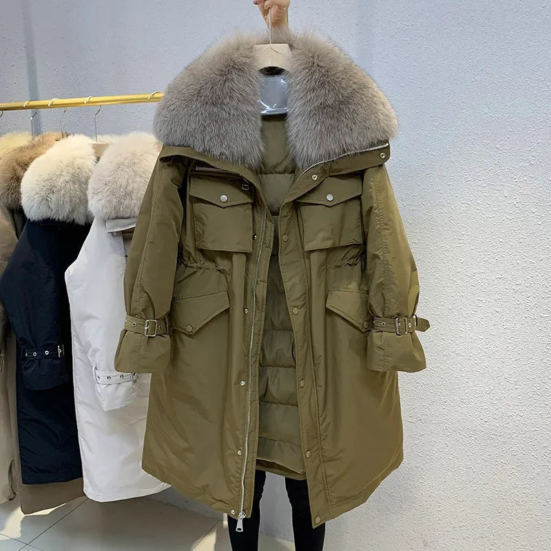 Winter 90% White Duck Down Down Jacket 2025 New Long Fox Fur Collar Parkas Coat Women Winter Warm Thicken Jacket Outwear