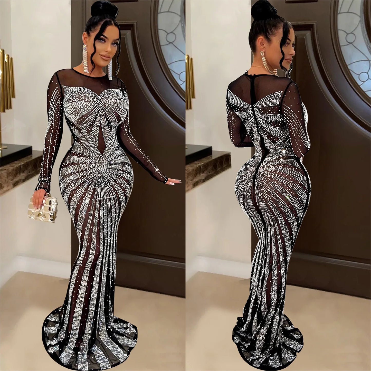 2023 African Maxi Dresses for Women African Fashion Sexy Dress Evening Women Party Club Mesh Bodycon Elegant Dresses
