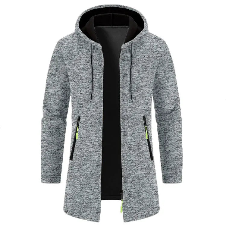 Spring Autumn Men's Hooded Long Jackets Solid Kintting Cardigan Outwear Casual Male Coats Zipper Warm Streetwear Hoodies Jacket