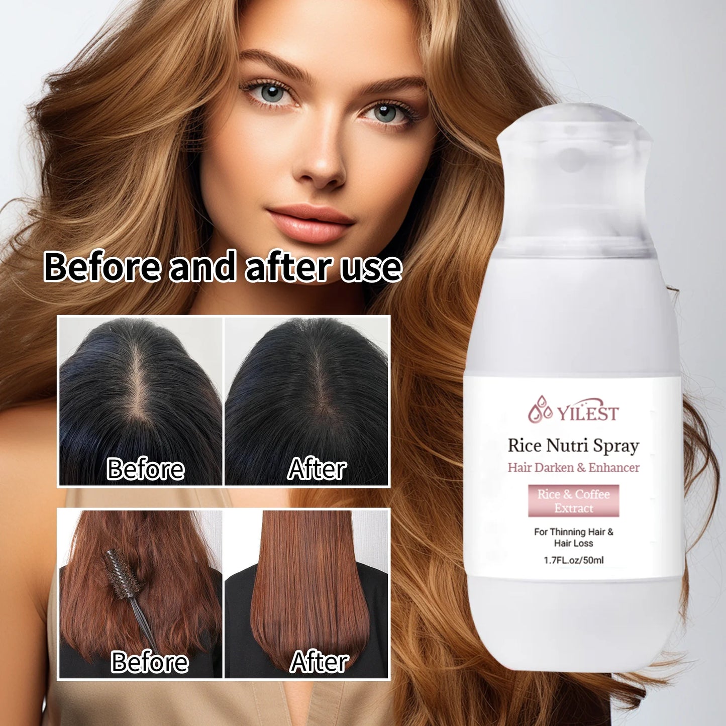 Hair Helper Spray, Rice Water Spray,Hair Strengthens Thickening,Natural Spray Stimulates Growth Soothes Scalp for Thinning Hair