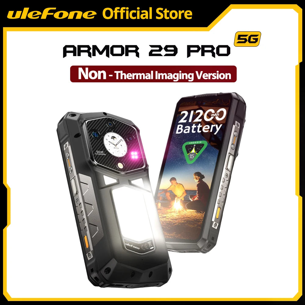 Ulefone Armor 29 Pro 5G AI Rugged Phone 21200mAh 120W 64MP Night Vision 6.67" 120Hz 512GB ROM Mobile MTK Dimensity 7400