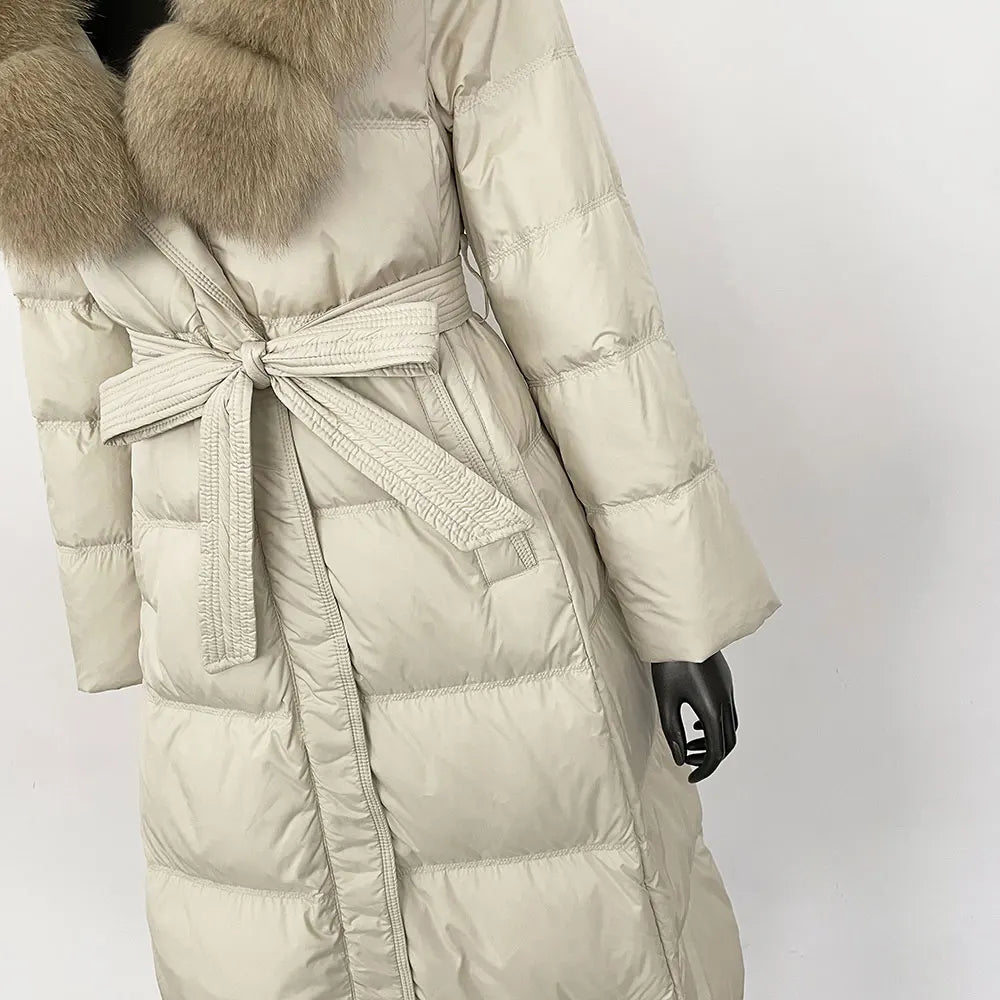 Down Jacket Winter Long Hooded Puffer Jacket Women Warm Thickened Real Fox Fur Collar White Duck Down Jacket Waterproof Parkas
