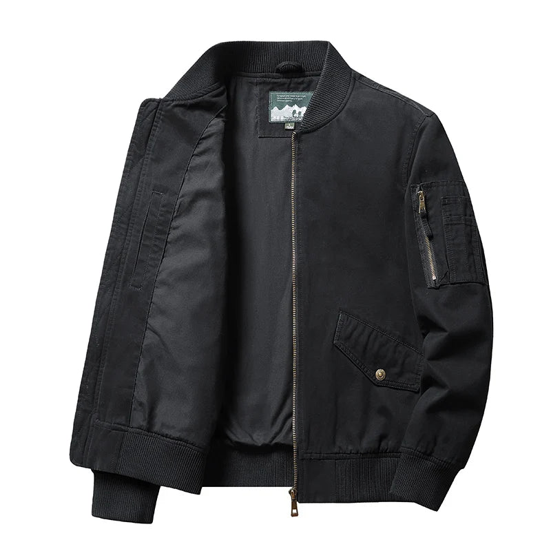 2024 New Spring Autumn Pure Cotton Outdoors Jacket Man Solid Simplicity Stand Collar Motion Tops Leisure Comfortable Man Coat