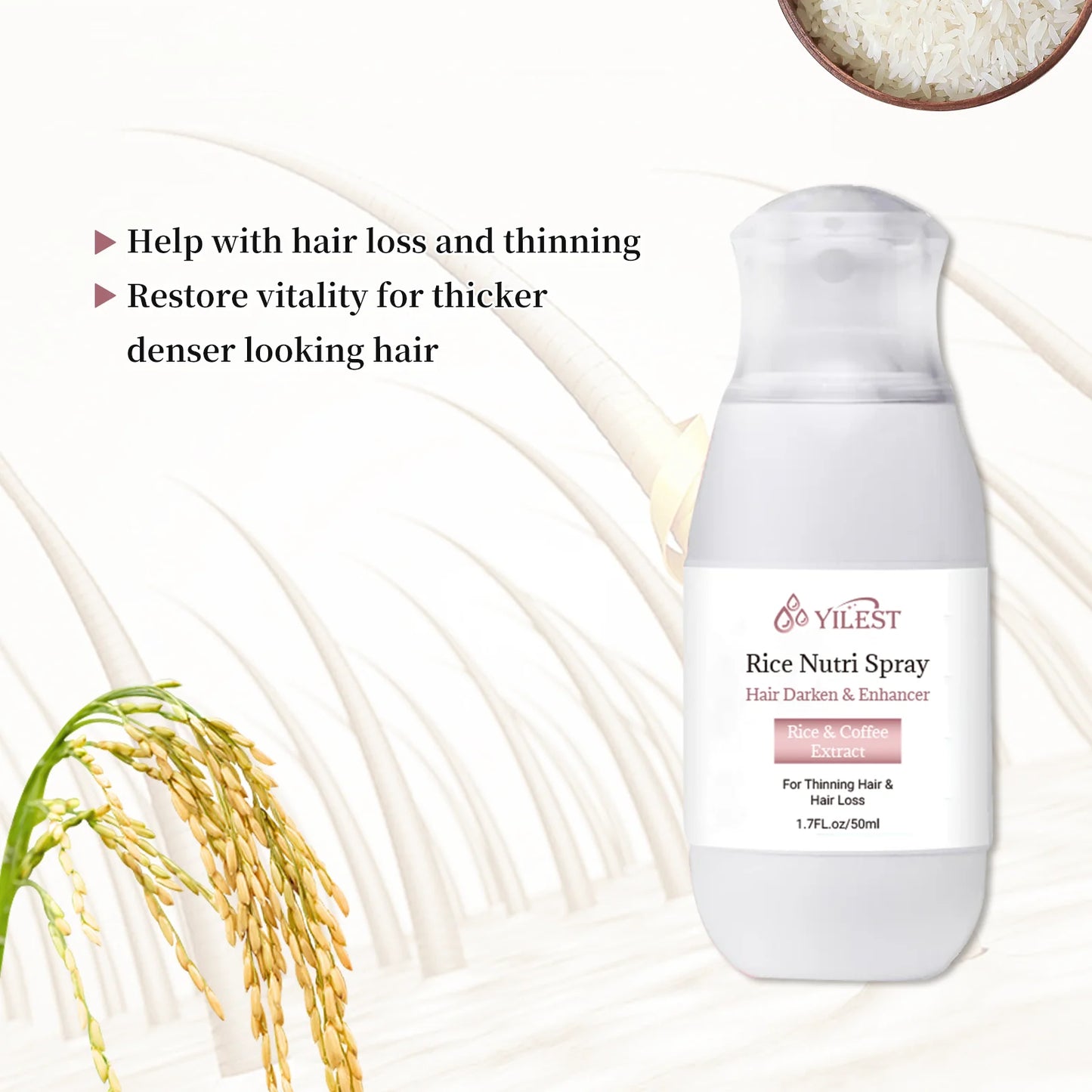 Hair Helper Spray, Rice Water Spray,Hair Strengthens Thickening,Natural Spray Stimulates Growth Soothes Scalp for Thinning Hair