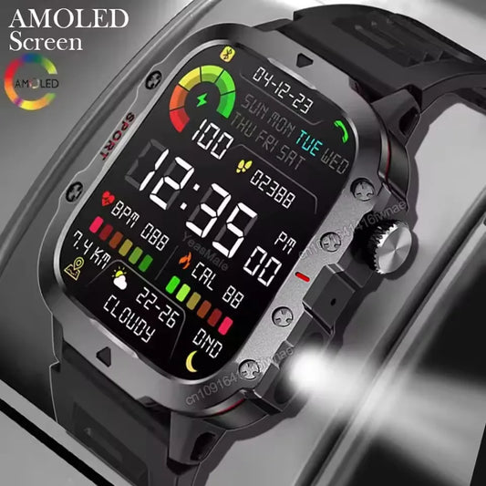 Outdoor Sports Smartwatch New 2025 2.01 inch HD Screen LED Flashlight Bluetooth Talking Smart Watch for Men Women Holiday Gift
