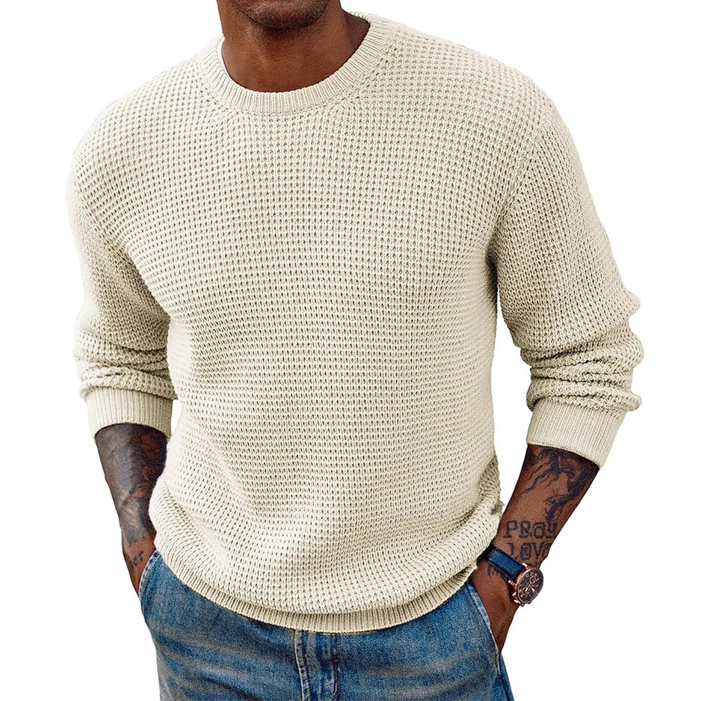 Men Round Neck Pullovers Long Sleeve Jumpers Knitted Sweater Casual Basics Sweaters Male Spliced Streetwear Autumn 2025