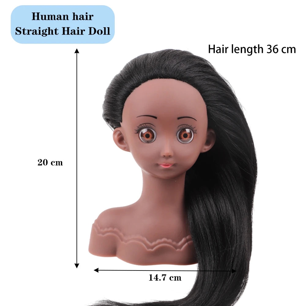 Real Human Hair Mannequin Head With Stand Afro Curly Hair Doll Manikin Head For Black Girls Gifts Practice Hair Styling Head