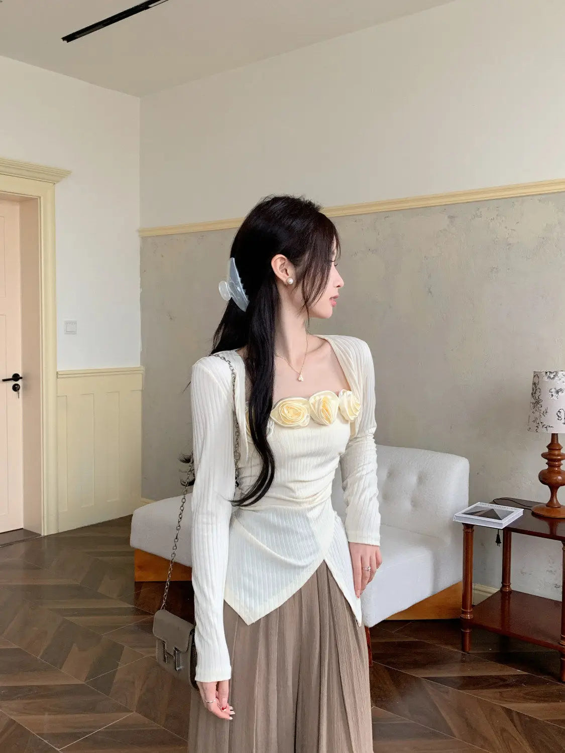 Women Clothes Spring Autumn Fashion Simplicity Office Lady Trend Pure Desire Wind Jacquard Solid Color Two-piece Set Cardigan