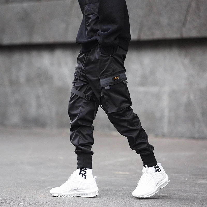 Ribbons Harem Joggers Men Cargo Pants Streetwear 2025 Hip Hop Casual Pockets Track Pants Male Harajuku Fashion Trousers