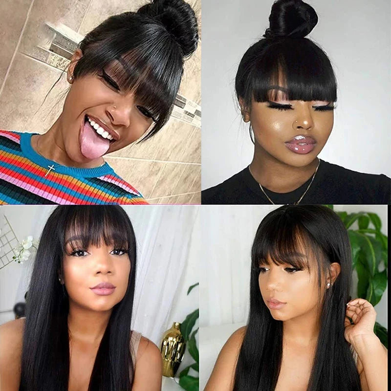 Straight Human Hair Wigs With Bangs 5x5 Hd Lace Closure Wig Fringe 13x4 Lace Frontal Glueless Wig Human Hair Ready To Wear Cheap