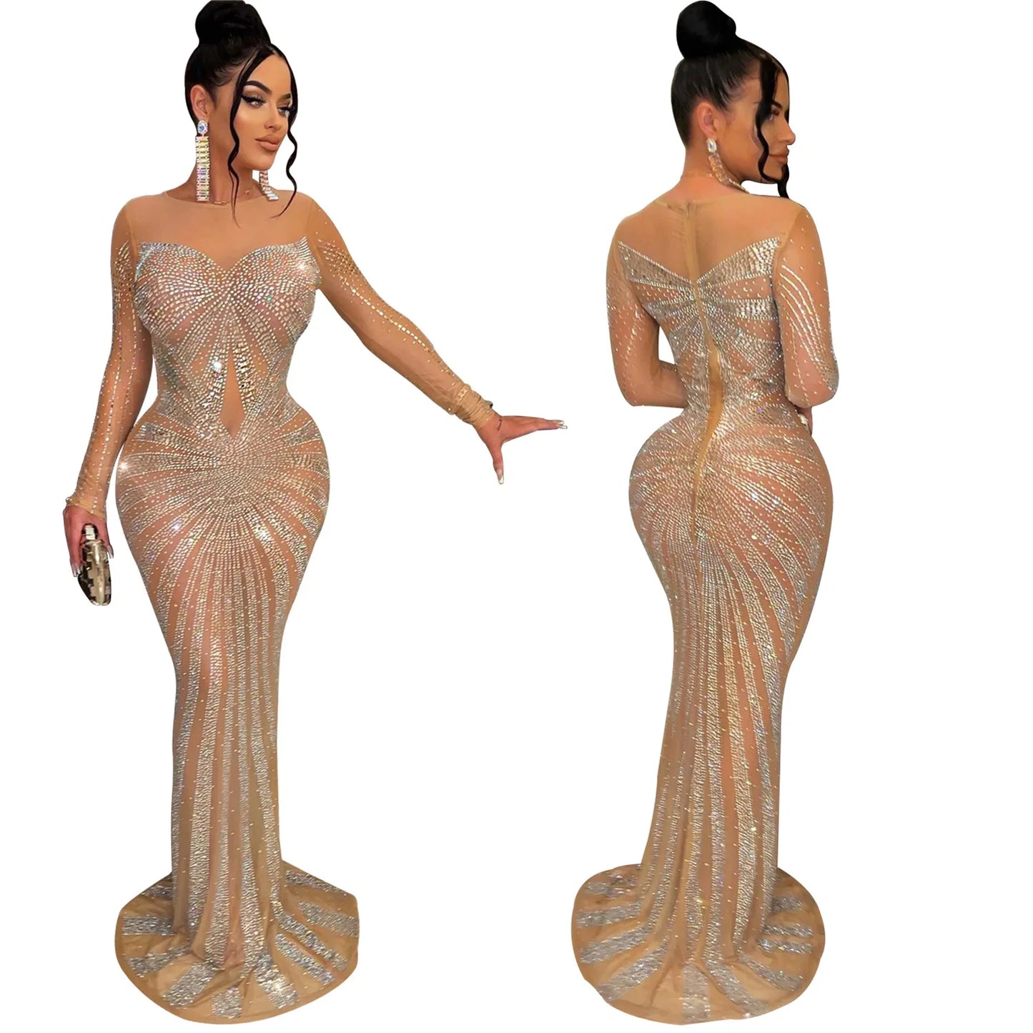 2023 African Maxi Dresses for Women African Fashion Sexy Dress Evening Women Party Club Mesh Bodycon Elegant Dresses