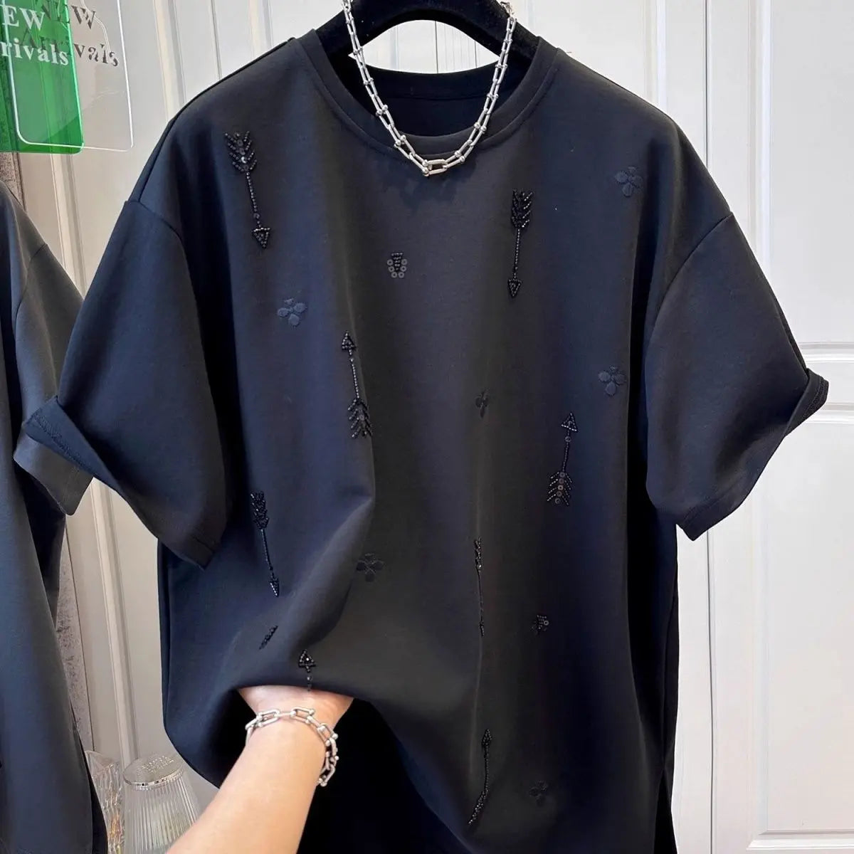 Korean Oversized Loose Embroidered Short Sleeve T-Shirts 2025 Summer New Casual Printing Loose O-neck Top Tee Women Clothes Tops