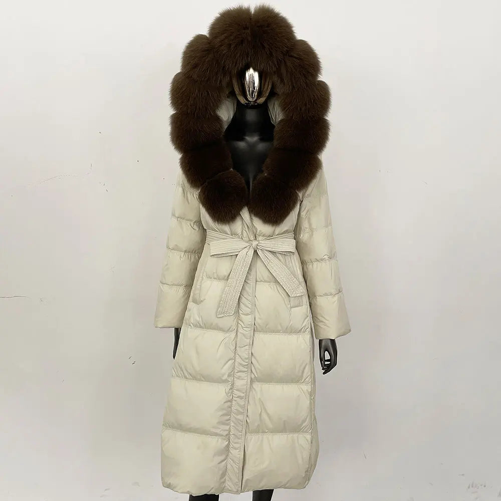 Down Jacket Winter Long Hooded Puffer Jacket Women Warm Thickened Real Fox Fur Collar White Duck Down Jacket Waterproof Parkas