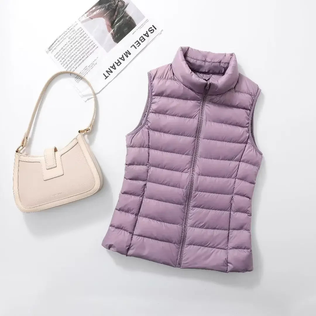 11 Colors Women Vest 2023 New Spring Female Windproof Lightweight Warm Waistcoat Sleeveless Puffer Coat White Duck Down Parka