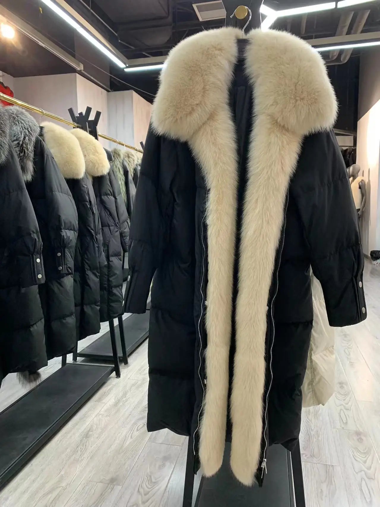 New Winter Coat Women Goose Down Jacket Long Thick Warm Oversized Real Fox Fur Collar Luxury Fashion Outerwear Streetwear