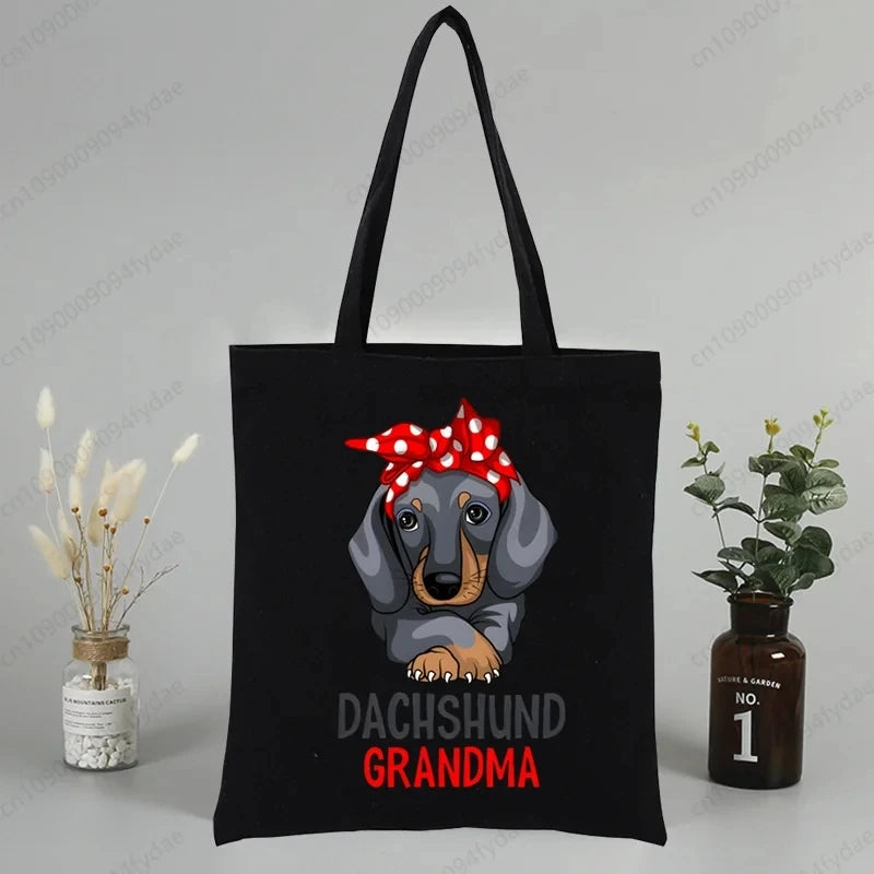 Dachshund Teckel Cute Dog  Canvas Tote Bag Printed Cartoon Reusable Cloth Bag Handbag Shopping Shoulder Bags Handbags Women