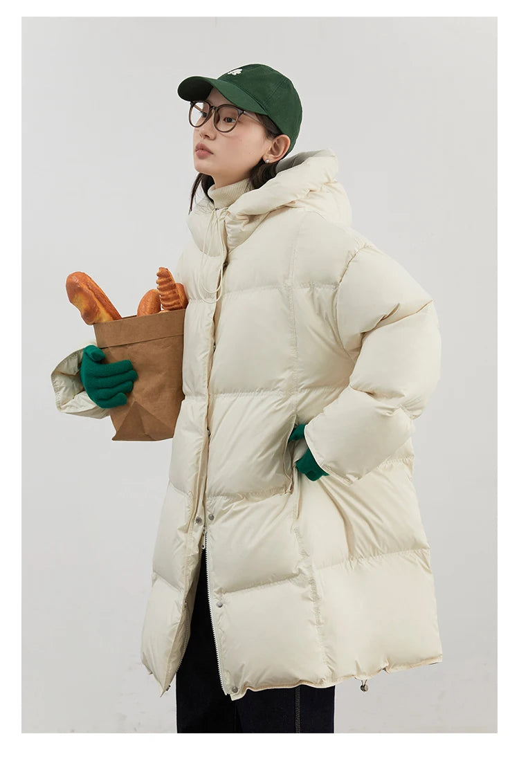 CHIC VEN Women Down Coats Loose New 90 White Duck Down Jacket Medium Long Hooded Female Down Jacket Autumn Winter 2024