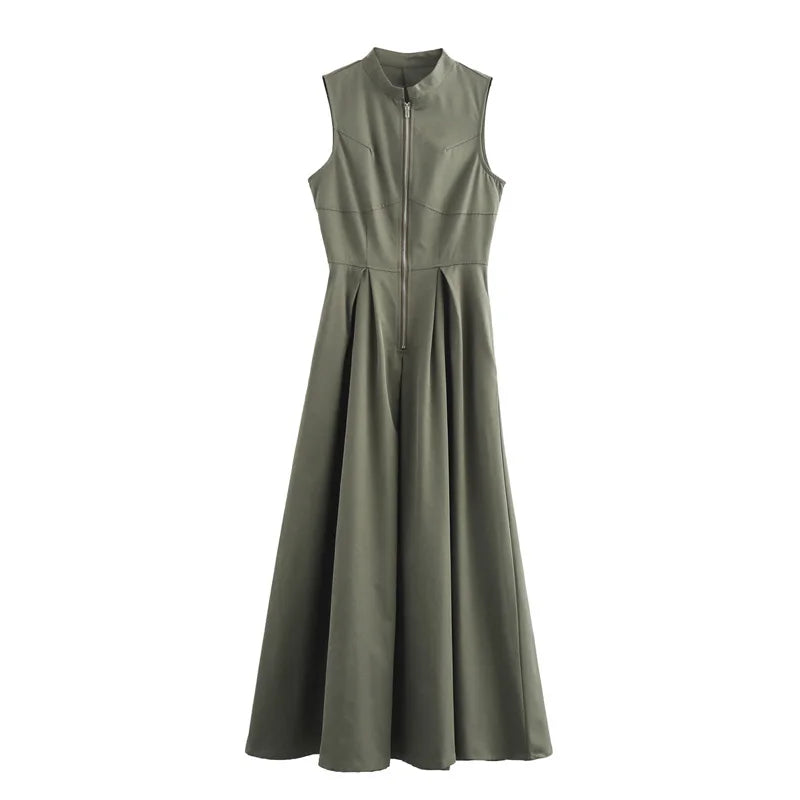 HXAO 2024 Woman Sleeveless Dresses Green White Women's Dress High waist Midi Dresses Evening Long Dresses