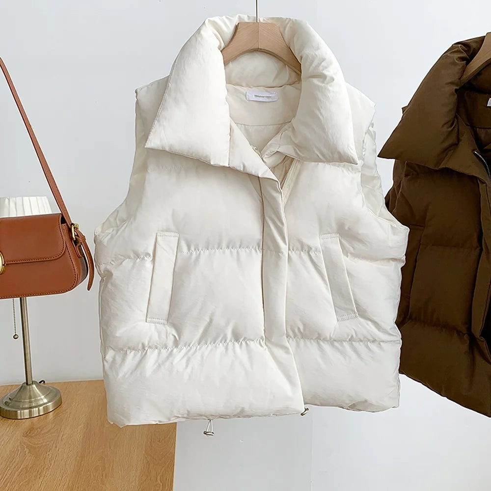 Loose down Feather Cotton Vest Bal Zipper Closure  Color Commute Sle Women's Vest Autumn Winter Faion Ladies' C...